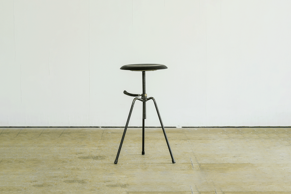 3 Legs Stool / Black Leather Seat