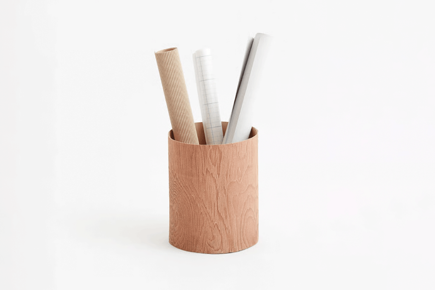 PLYWOOD LEATHER TRASH BASKET